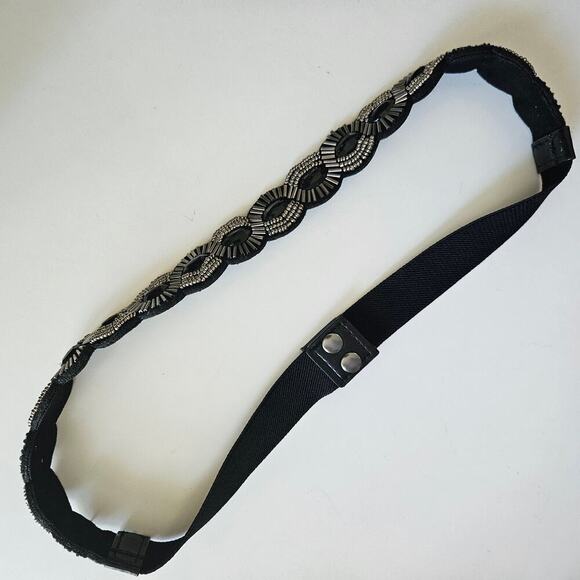 Scallop Beaded Elastic Stretch Belt Black Silver‎ Grey OS - Picture 3 of 6